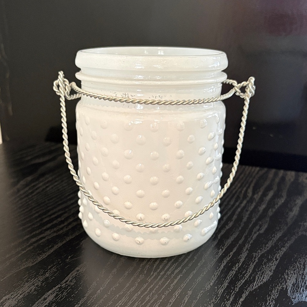 White Bubble Like Glass Jar with Handle